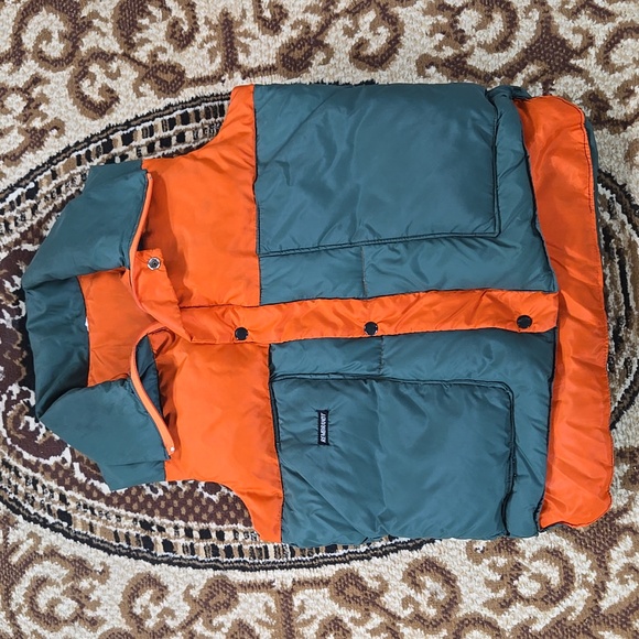 Vintage Hunter Orange Down Vest Puffer Vest Puffy Hunting Green Western Cowboy - Picture 8 of 16